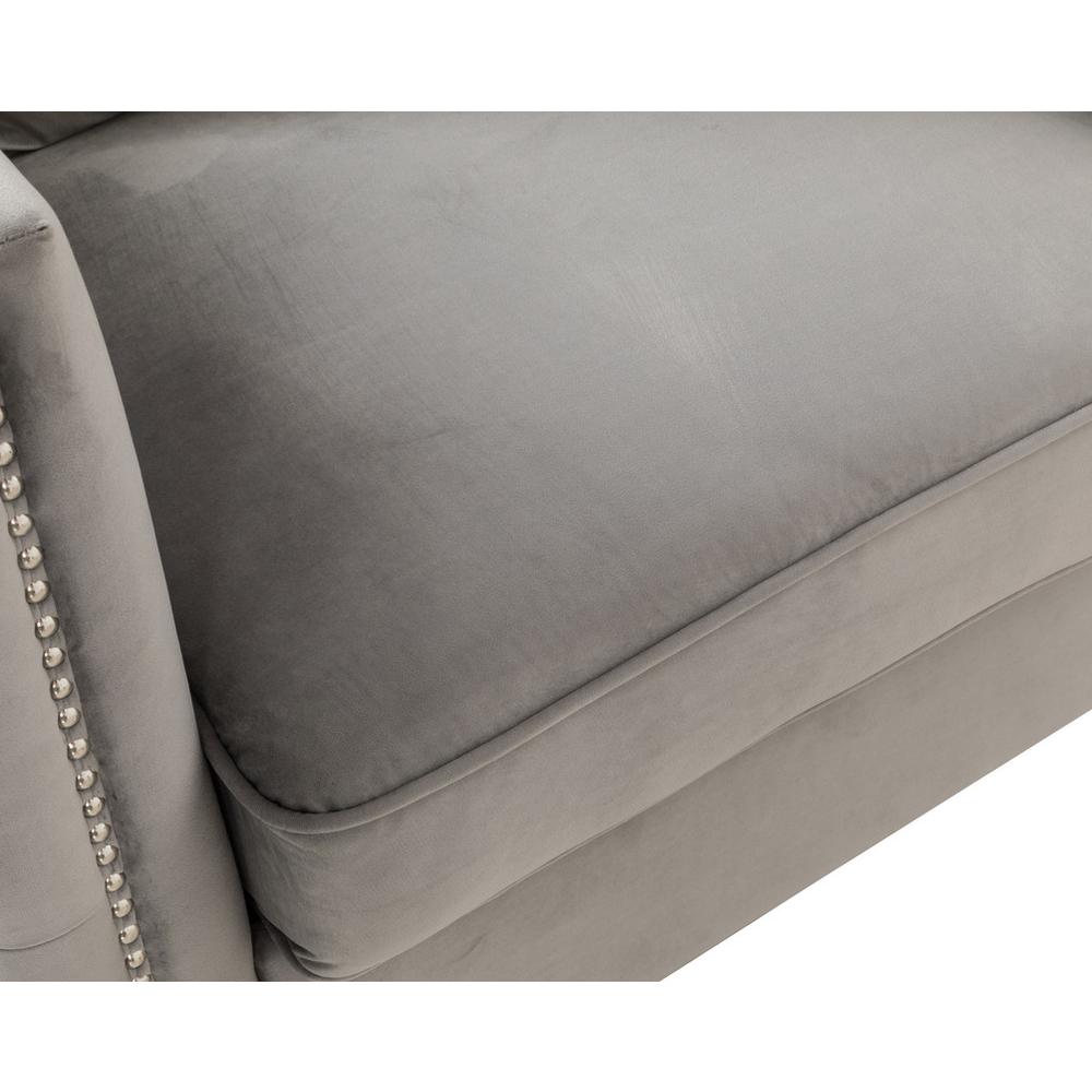 Bayberry Gray Velvet Loveseat with 2 Pillows. Picture 8