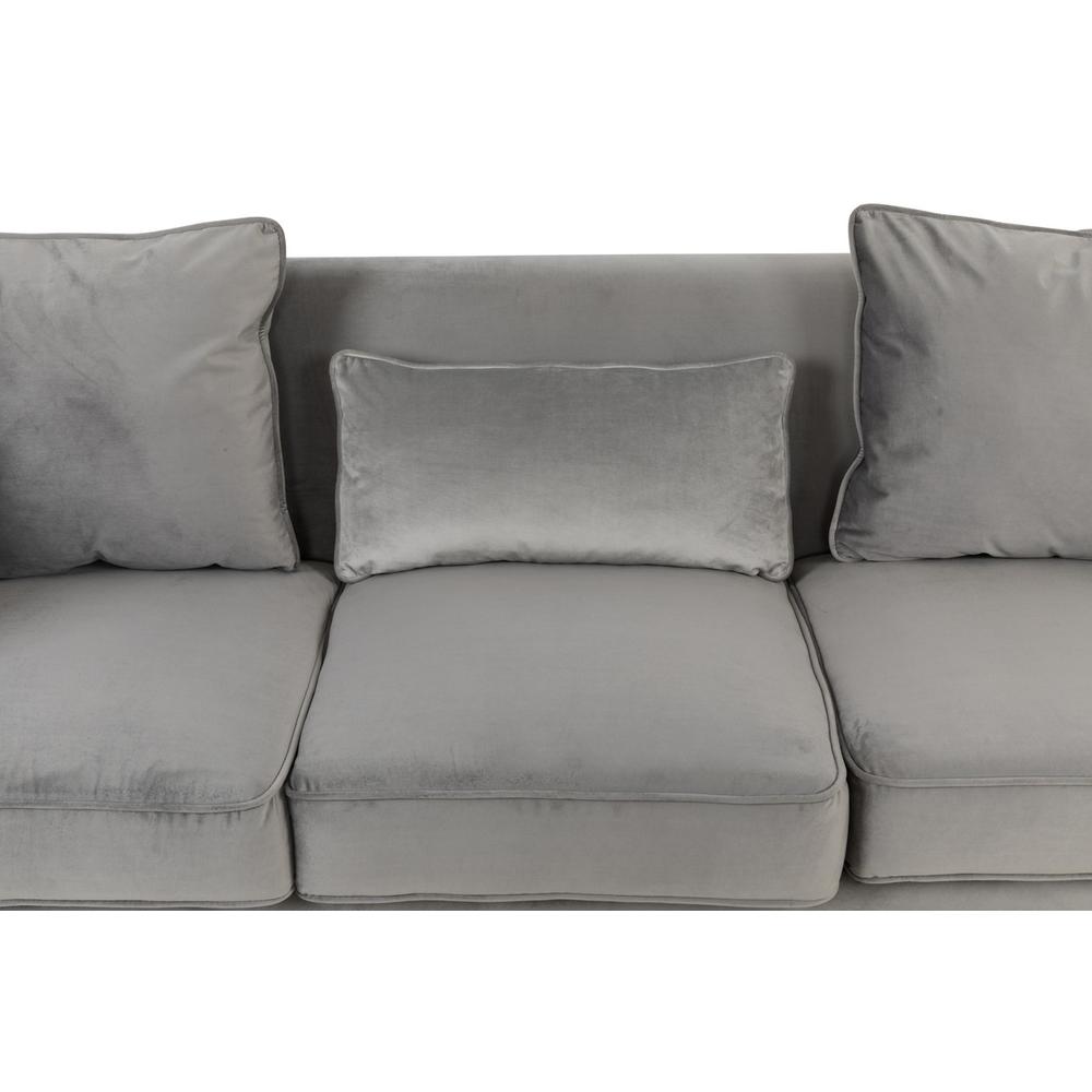 Bayberry Gray Velvet Sofa with 3 Pillows. Picture 4