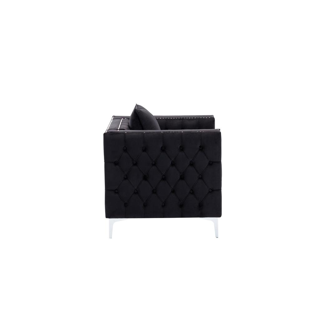 Lorreto Black Velvet Fabric Sofa Loveseat Chair Living Room Set. Picture 10
