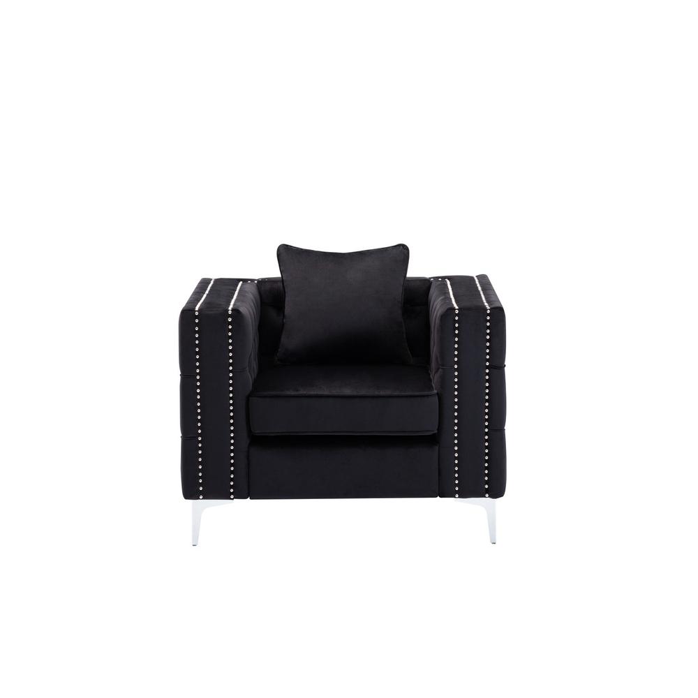 Lorreto Black Velvet Fabric Sofa Loveseat Chair Living Room Set. Picture 11