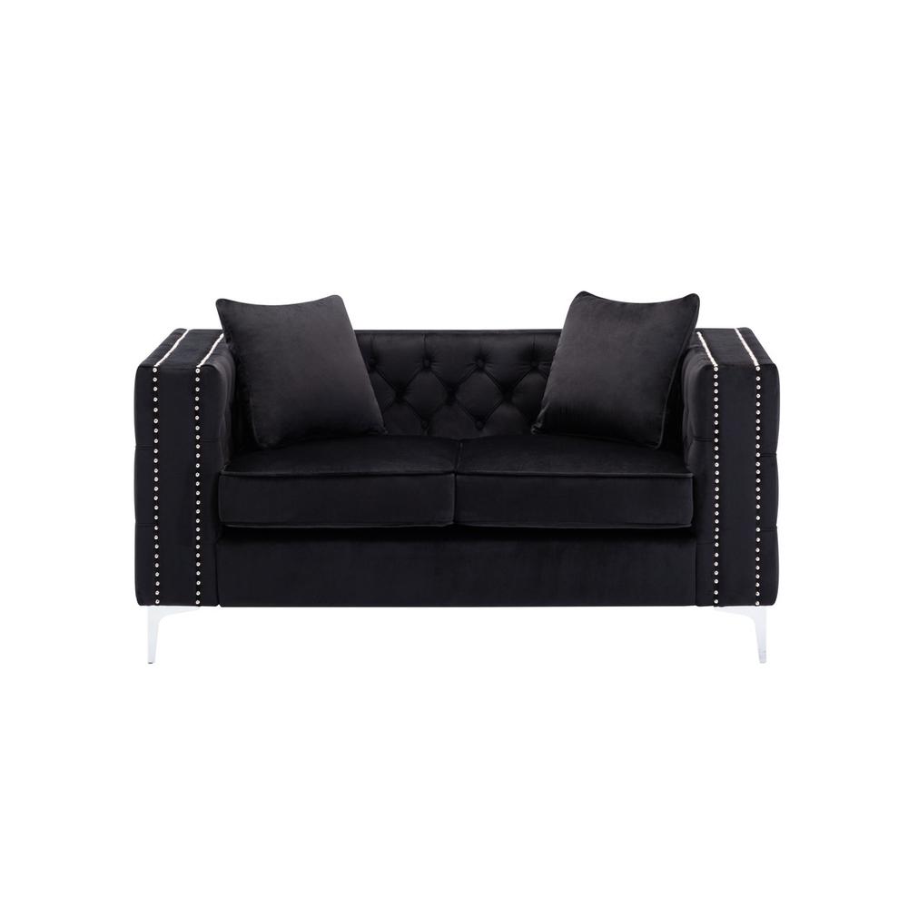 Lorreto Black Velvet Fabric Sofa Loveseat Chair Living Room Set. Picture 8