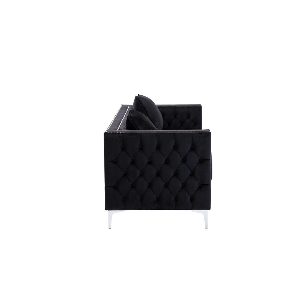 Lorreto Black Velvet Fabric Sofa Loveseat Chair Living Room Set. Picture 3