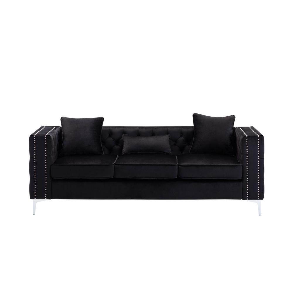 Lorreto Black Velvet Fabric Sofa Loveseat Chair Living Room Set. Picture 5