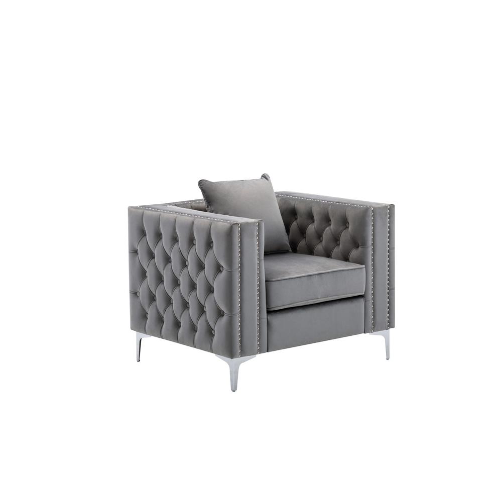 Lorreto Gray Velvet Fabric Sofa Loveseat Chair Living Room Set. Picture 9