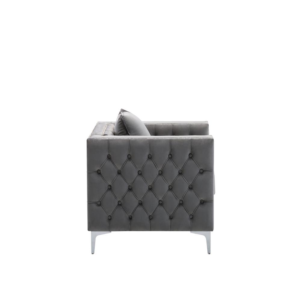 Lorreto Gray Velvet Fabric Sofa Loveseat Chair Living Room Set. Picture 10