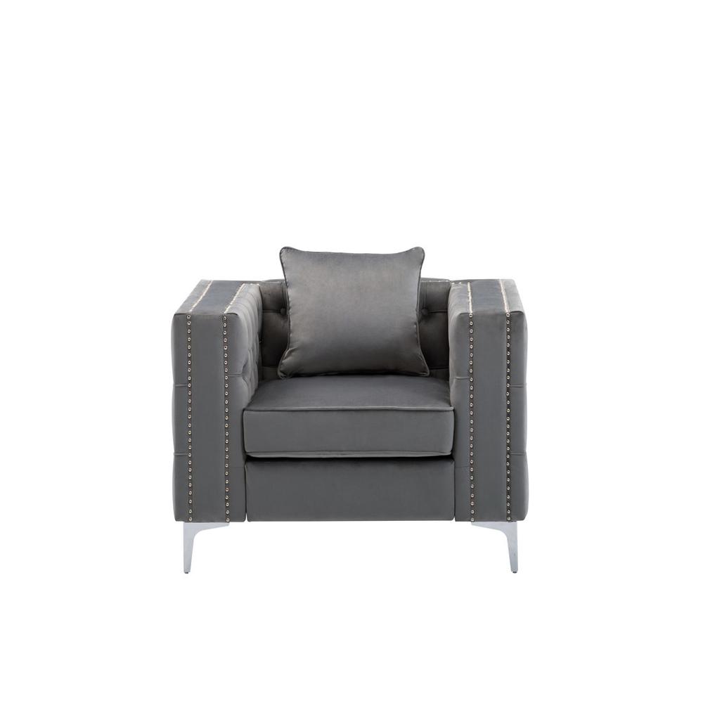 Lorreto Gray Velvet Fabric Sofa Loveseat Chair Living Room Set. Picture 11