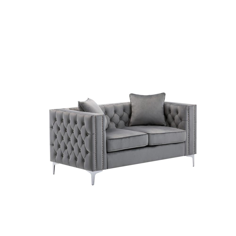 Lorreto Gray Velvet Fabric Sofa Loveseat Chair Living Room Set. Picture 6