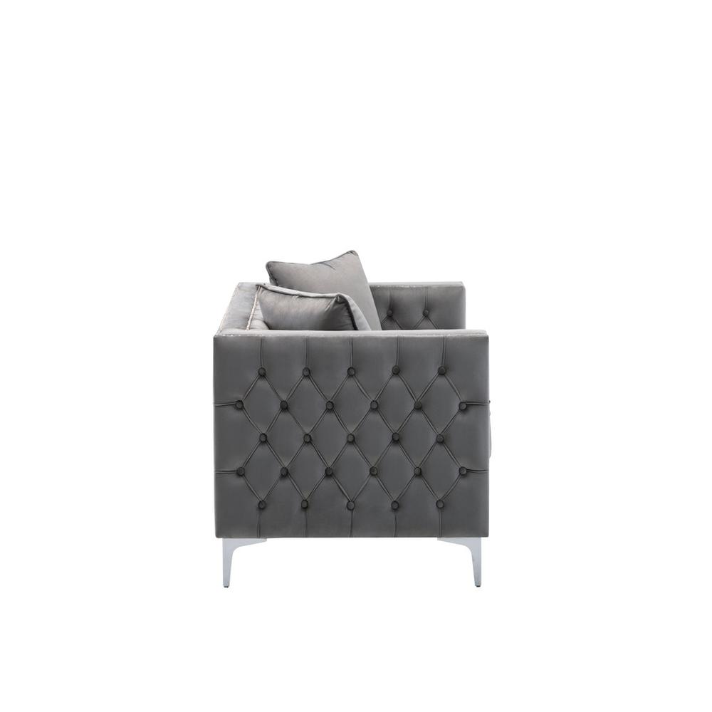 Lorreto Gray Velvet Fabric Sofa Loveseat Chair Living Room Set. Picture 7