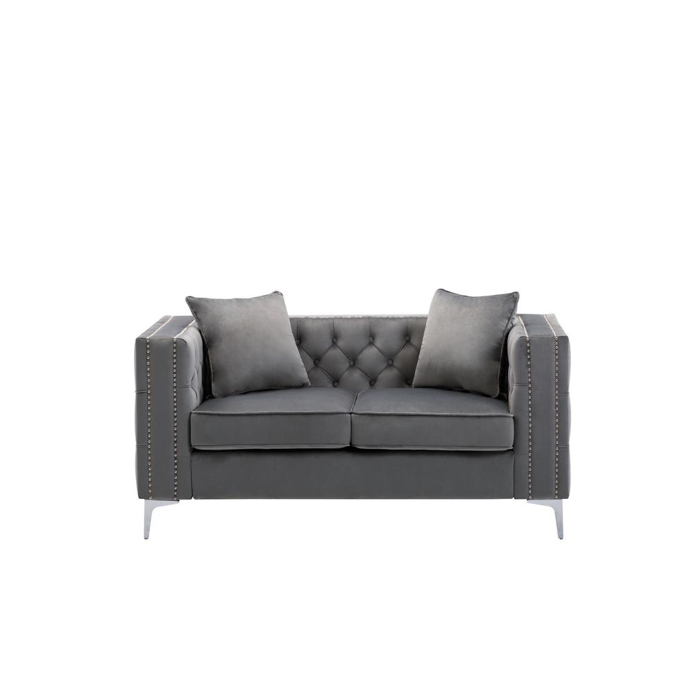 Lorreto Gray Velvet Fabric Sofa Loveseat Chair Living Room Set. Picture 8