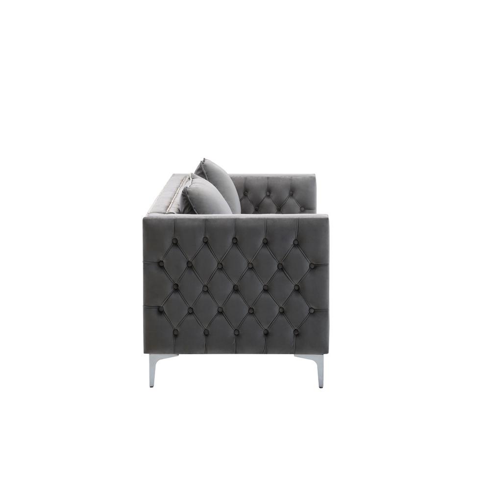 Lorreto Gray Velvet Fabric Sofa Loveseat Chair Living Room Set. Picture 4