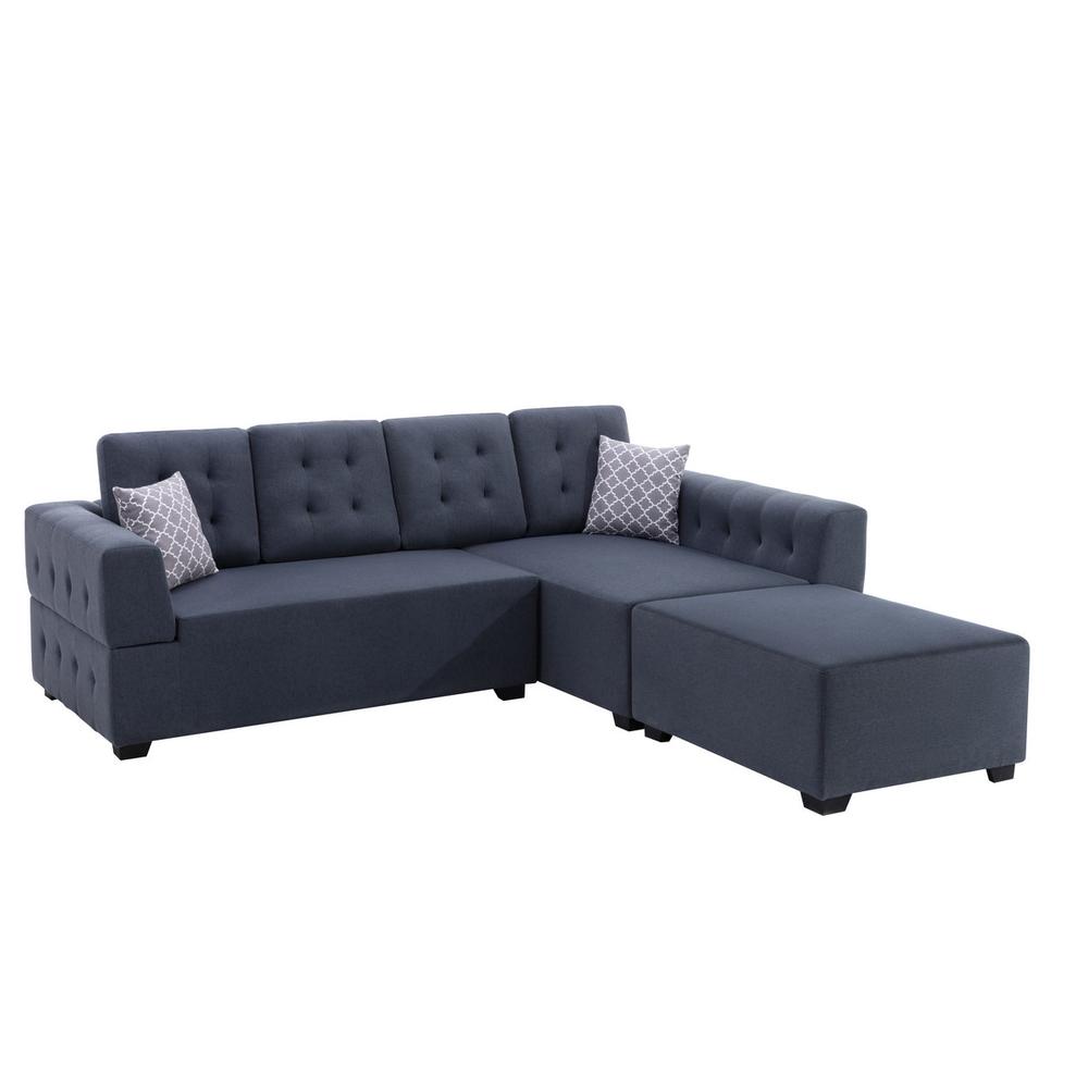 Ordell Dark Gray Linen Fabric Sectional Sofa with Right Facing Chaise Ottoman and Pillows. Picture 1