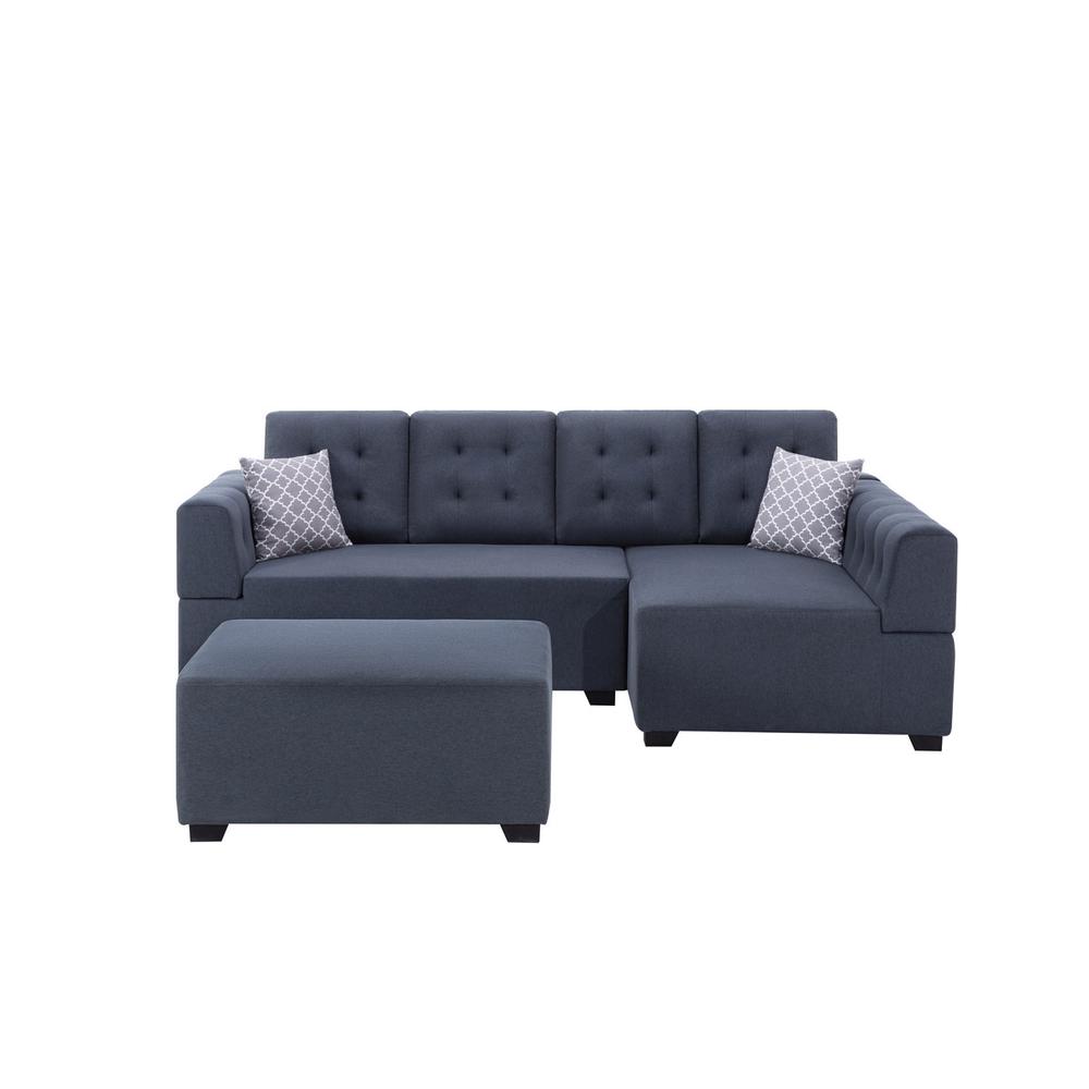 Ordell Dark Gray Linen Fabric Sectional Sofa with Right Facing Chaise Ottoman and Pillows. Picture 3