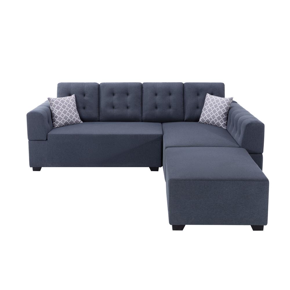 Ordell Dark Gray Linen Fabric Sectional Sofa with Right Facing Chaise Ottoman and Pillows. Picture 6