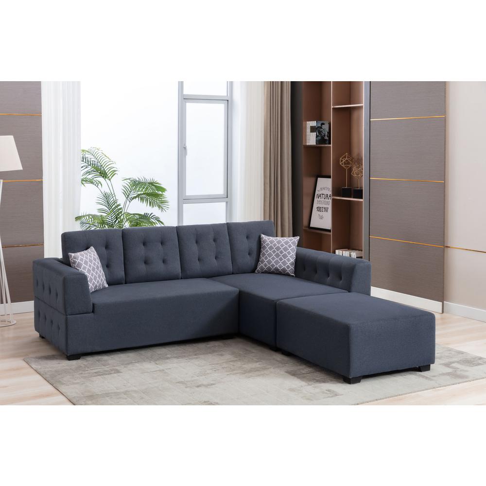 Ordell Dark Gray Linen Fabric Sectional Sofa with Right Facing Chaise Ottoman and Pillows. Picture 4