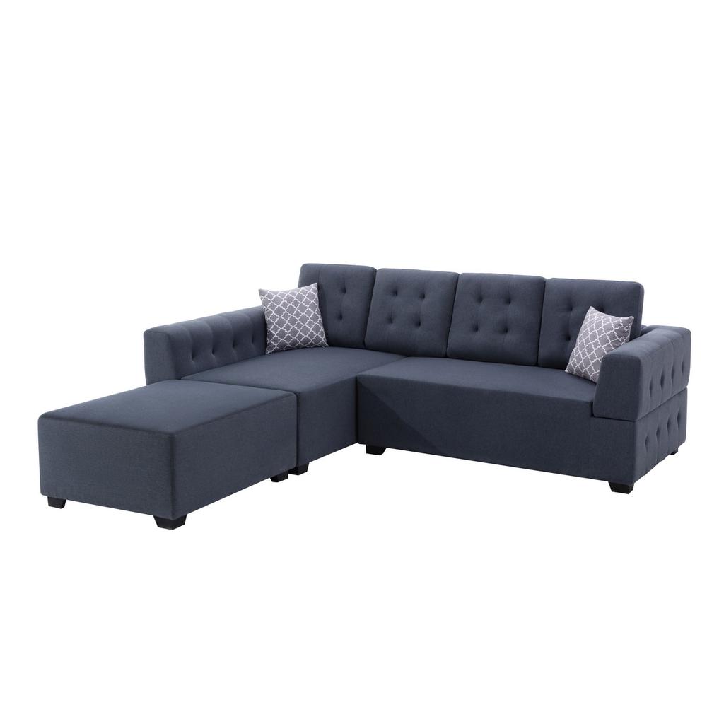 Ordell Dark Gray Linen Fabric Sectional Sofa with Left Facing Chaise Ottoman and Pillows. Picture 1