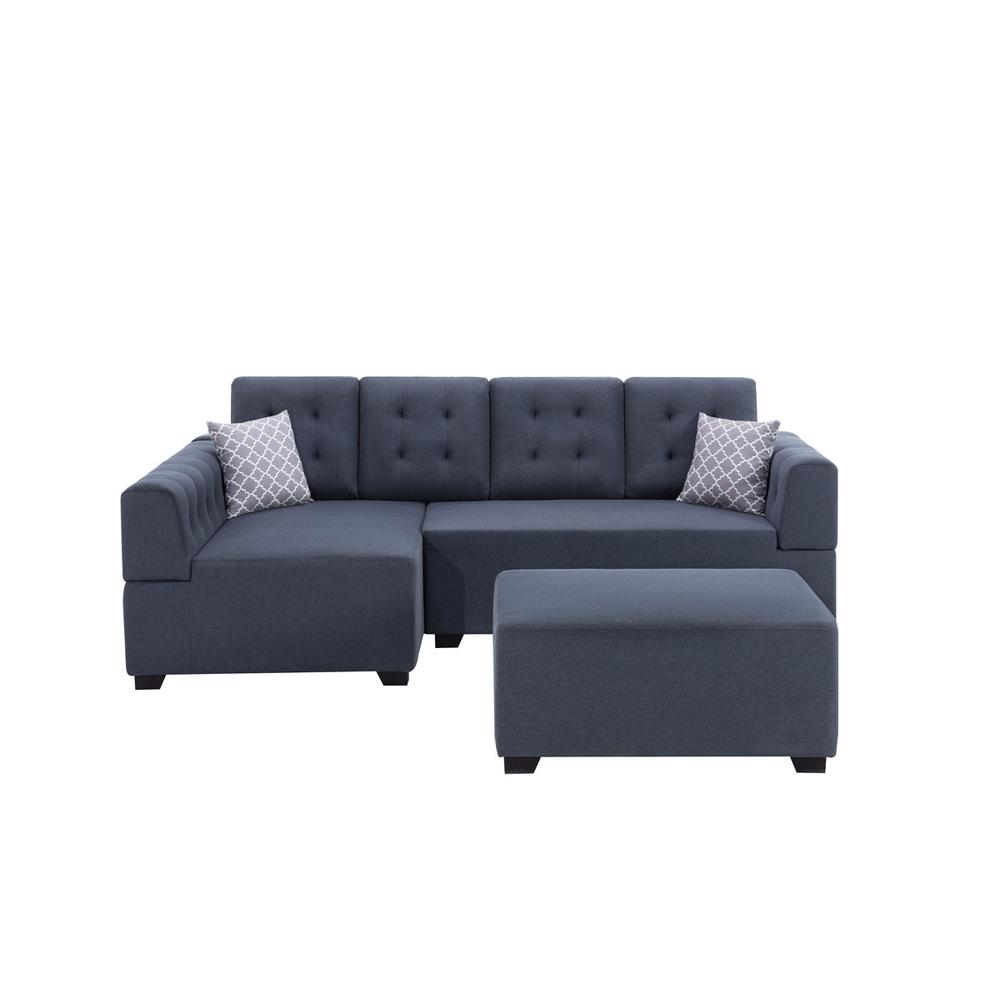 Ordell Dark Gray Linen Fabric Sectional Sofa with Left Facing Chaise Ottoman and Pillows. Picture 2