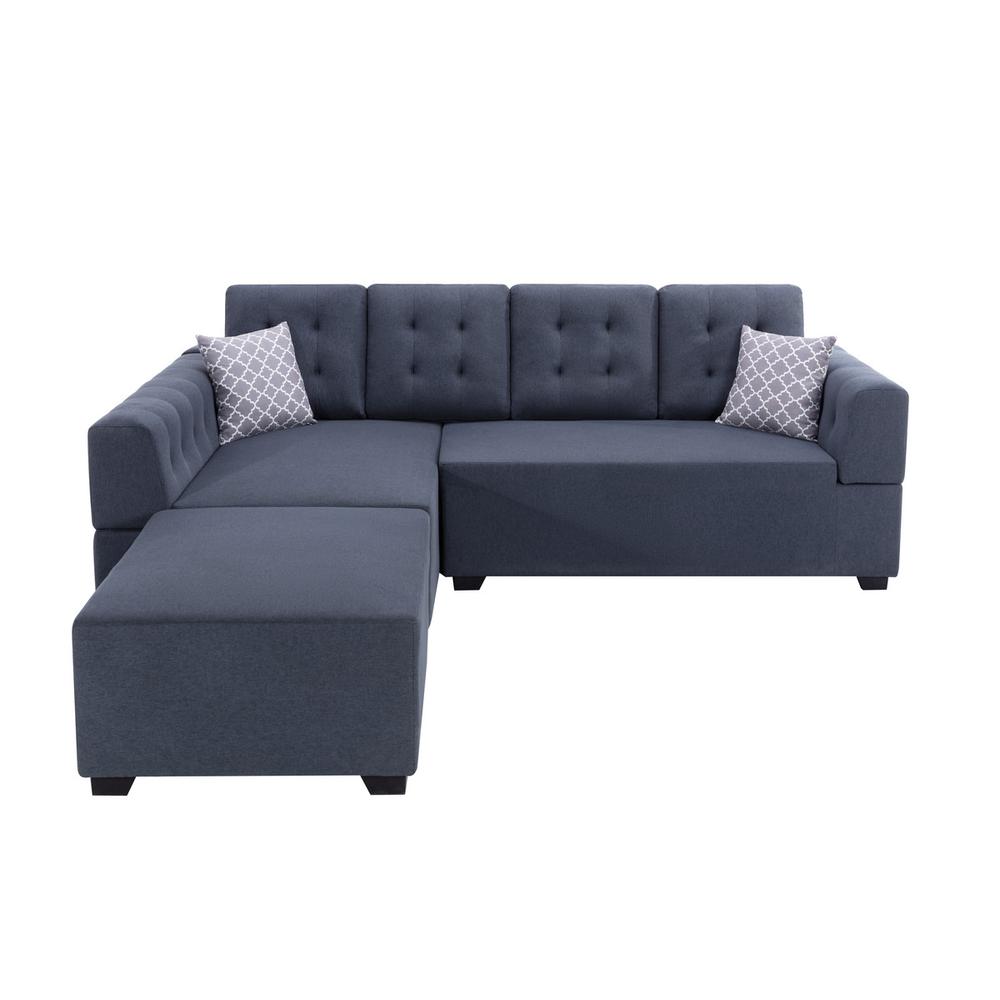 Ordell Dark Gray Linen Fabric Sectional Sofa with Left Facing Chaise Ottoman and Pillows. Picture 3