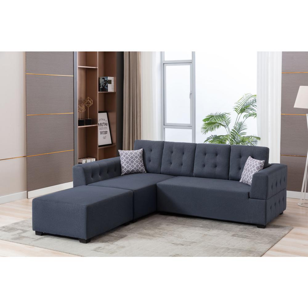Ordell Dark Gray Linen Fabric Sectional Sofa with Left Facing Chaise Ottoman and Pillows. Picture 4