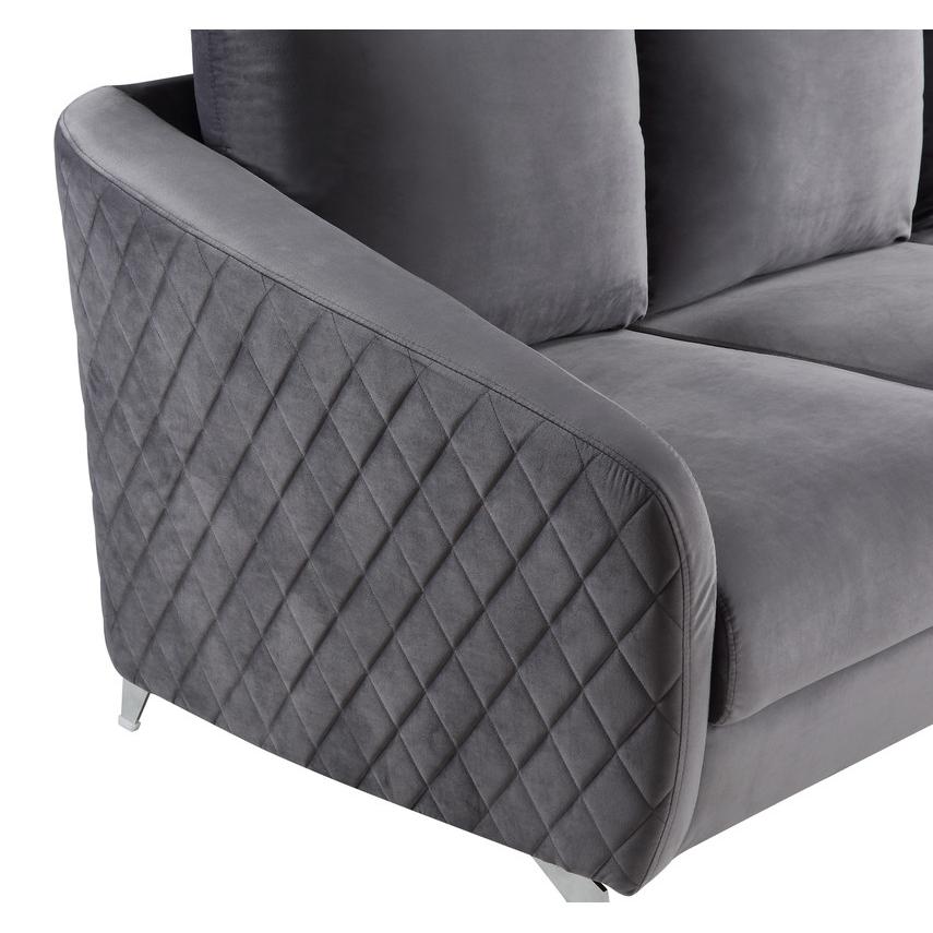 Sofia Gray Velvet Fabric Sofa Loveseat Chair Living Room Set. Picture 9