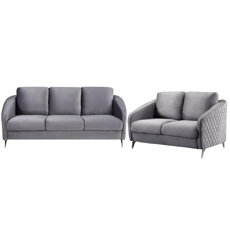 Sofia Gray Velvet Fabric Sofa Loveseat Living Room Set. Picture 1