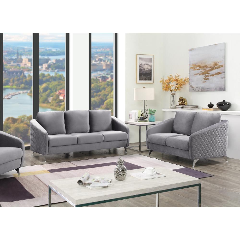 Sofia Gray Velvet Fabric Sofa Loveseat Living Room Set. Picture 4