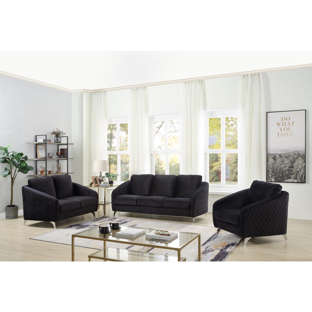Sofia Black Velvet Fabric Sofa Loveseat Chair Living Room Set. Picture 4