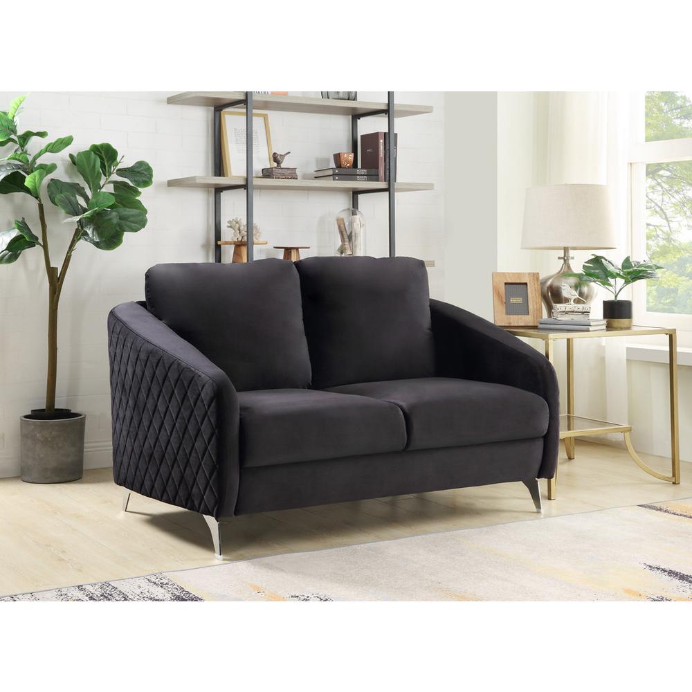 Sofia Black Velvet Modern Chic Loveseat Couch. Picture 2