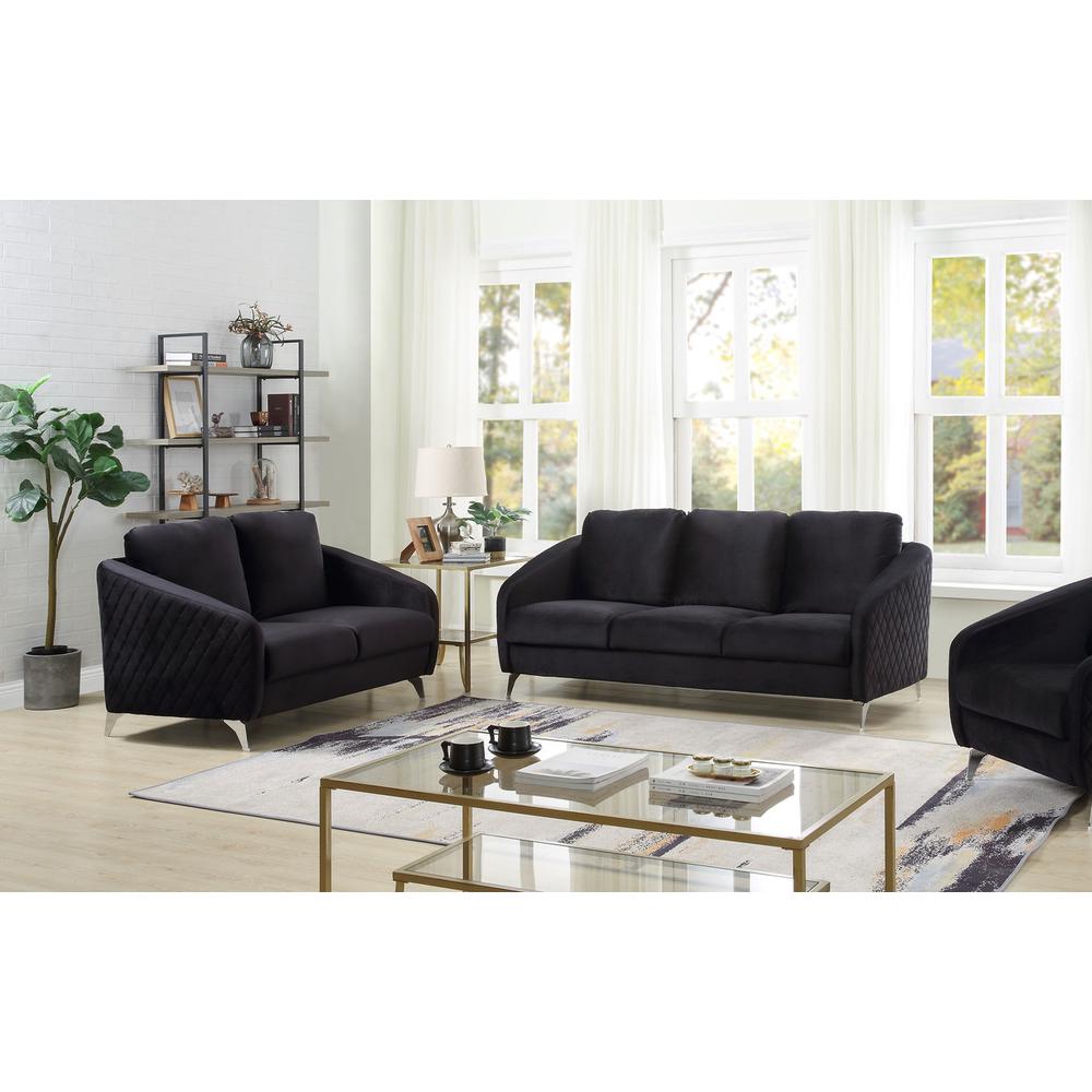 Sofia Black Velvet Fabric Sofa Loveseat Living Room Set. Picture 4