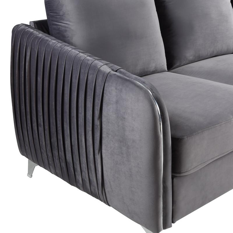 Hathaway Gray Velvet Fabric Sofa Loveseat Chair Living Room Set. Picture 9