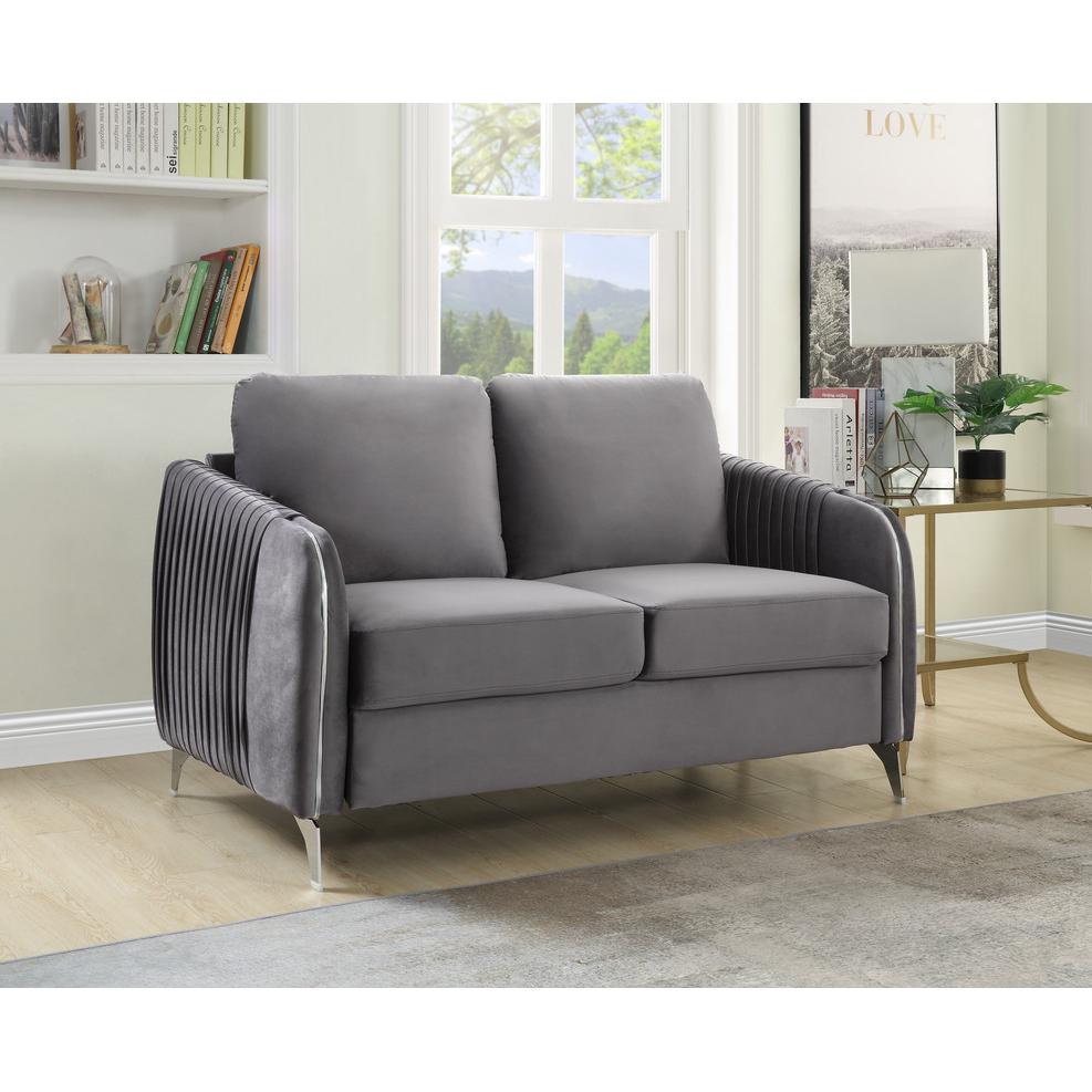 Hathaway Gray Velvet Modern Chic Loveseat Couch. Picture 2