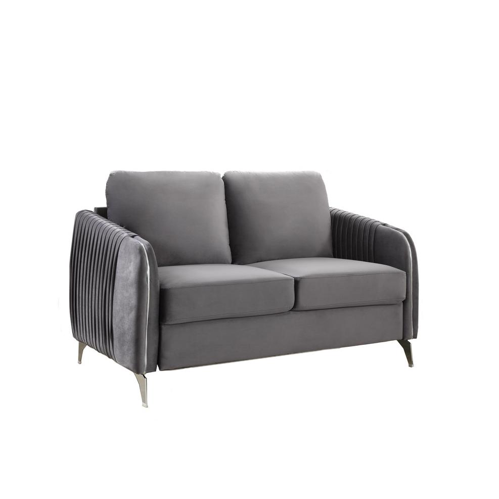 Hathaway Gray Velvet Modern Chic Loveseat Couch. The main picture.