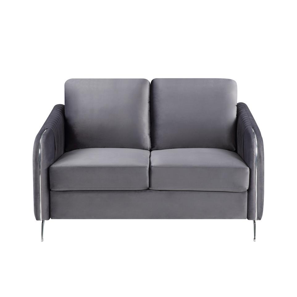 Hathaway Gray Velvet Modern Chic Loveseat Couch. Picture 3