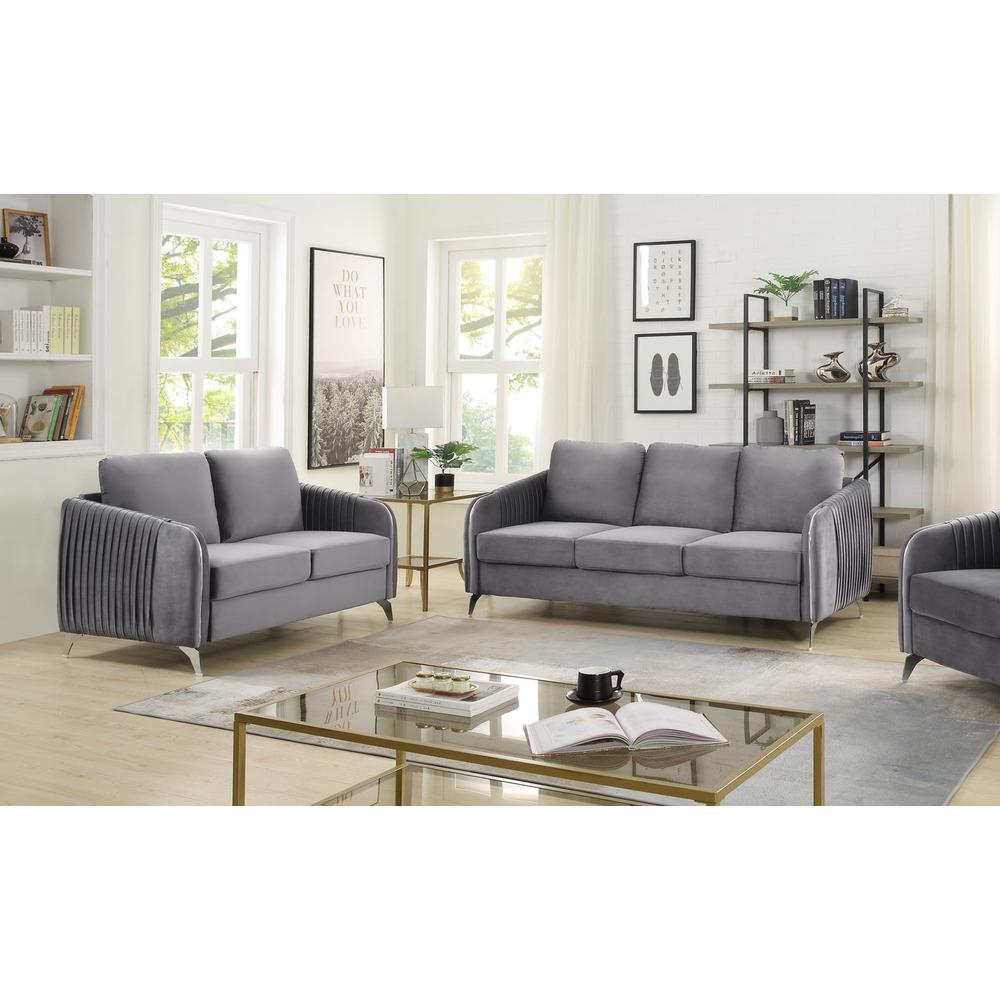 Hathaway Gray Velvet Fabric Sofa Loveseat Living Room Set. Picture 4