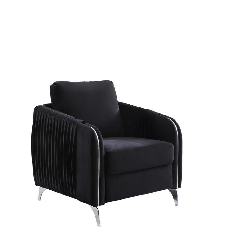 Hathaway Black Velvet Fabric Sofa Loveseat Chair Living Room Set. Picture 7