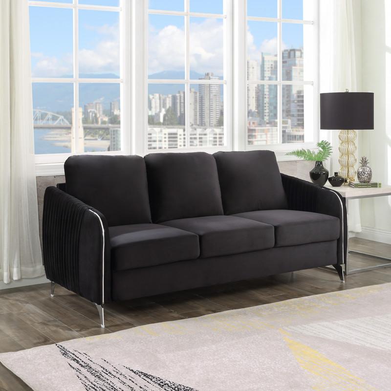 Hathaway Black Velvet Modern Chic Sofa Couch. Picture 2