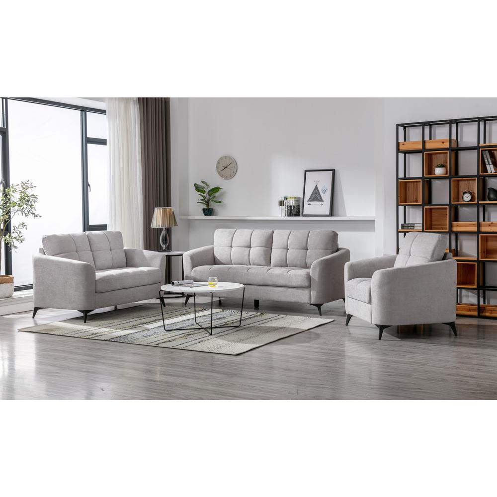 Callie Light Gray Velvet Fabric Sofa Loveseat Chair Living Room Set. Picture 4
