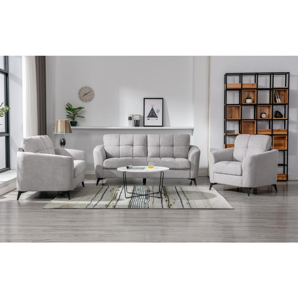 Callie Light Gray Velvet Fabric Sofa Loveseat Chair Living Room Set. Picture 2
