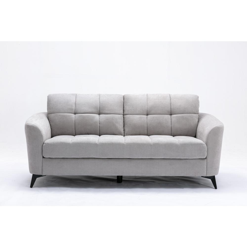 Callie Light Gray Velvet Fabric Sofa Loveseat Chair Living Room Set. Picture 5