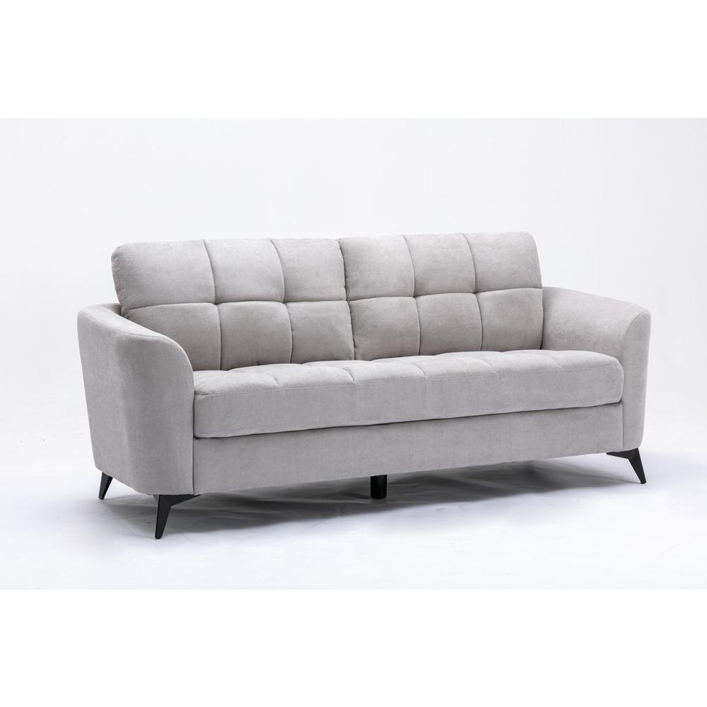 Callie Light Gray Velvet Fabric Sofa Loveseat Chair Living Room Set. Picture 3