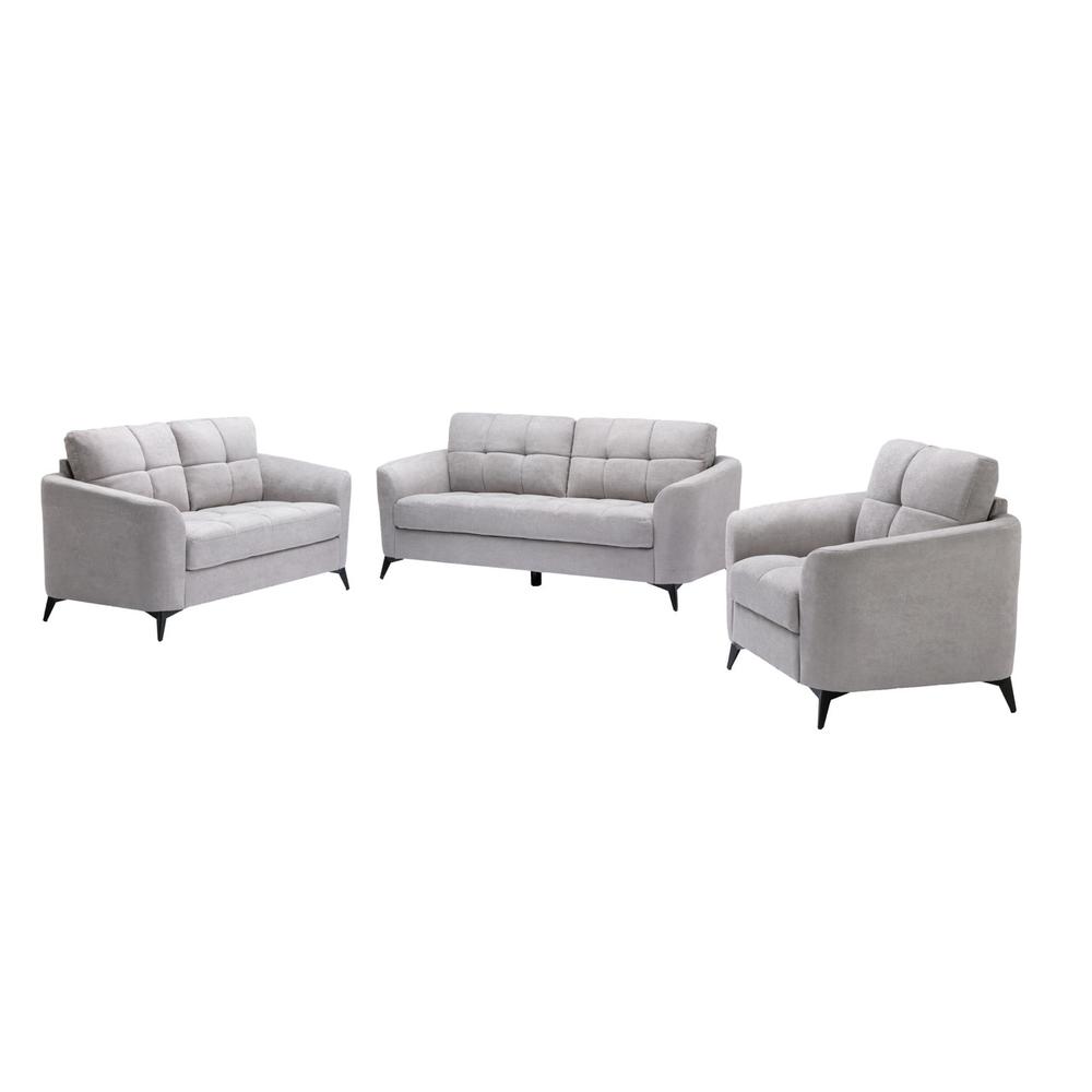 Callie Light Gray Velvet Fabric Sofa Loveseat Chair Living Room Set. Picture 1