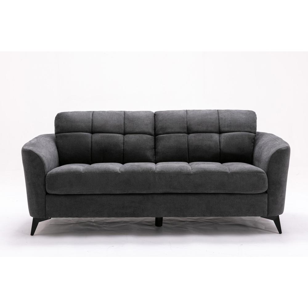 Callie Gray Velvet Fabric Sofa Loveseat Chair Living Room Set. Picture 3