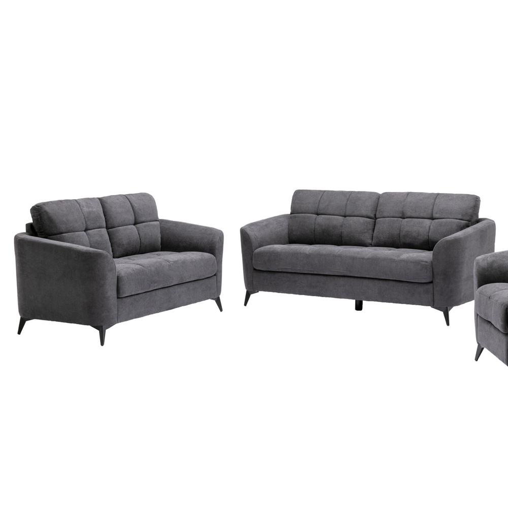 Callie Gray Velvet Fabric Sofa Loveseat Living Room Set. Picture 1