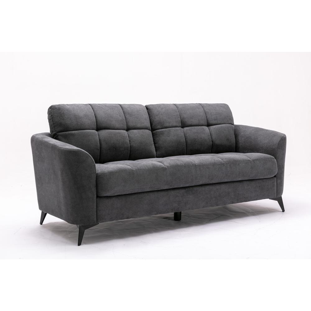 Callie Gray Velvet Fabric Sofa Loveseat Chair Living Room Set. Picture 3
