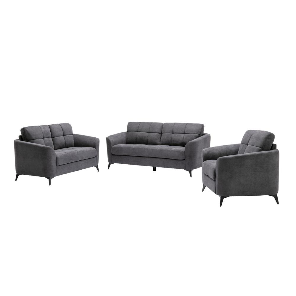 Callie Gray Velvet Fabric Sofa Loveseat Chair Living Room Set. Picture 1