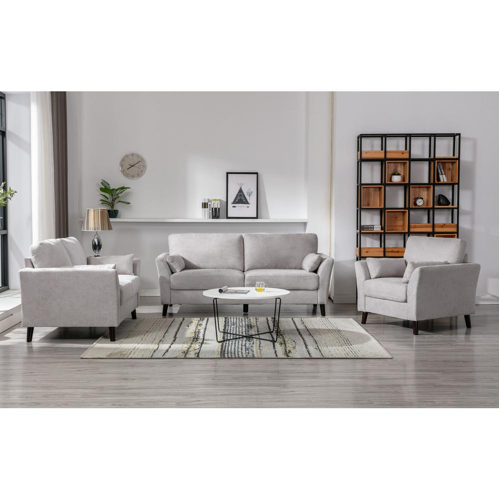 Damian Light Gray Velvet Fabric Sofa Loveseat Chair Living Room Set. Picture 13