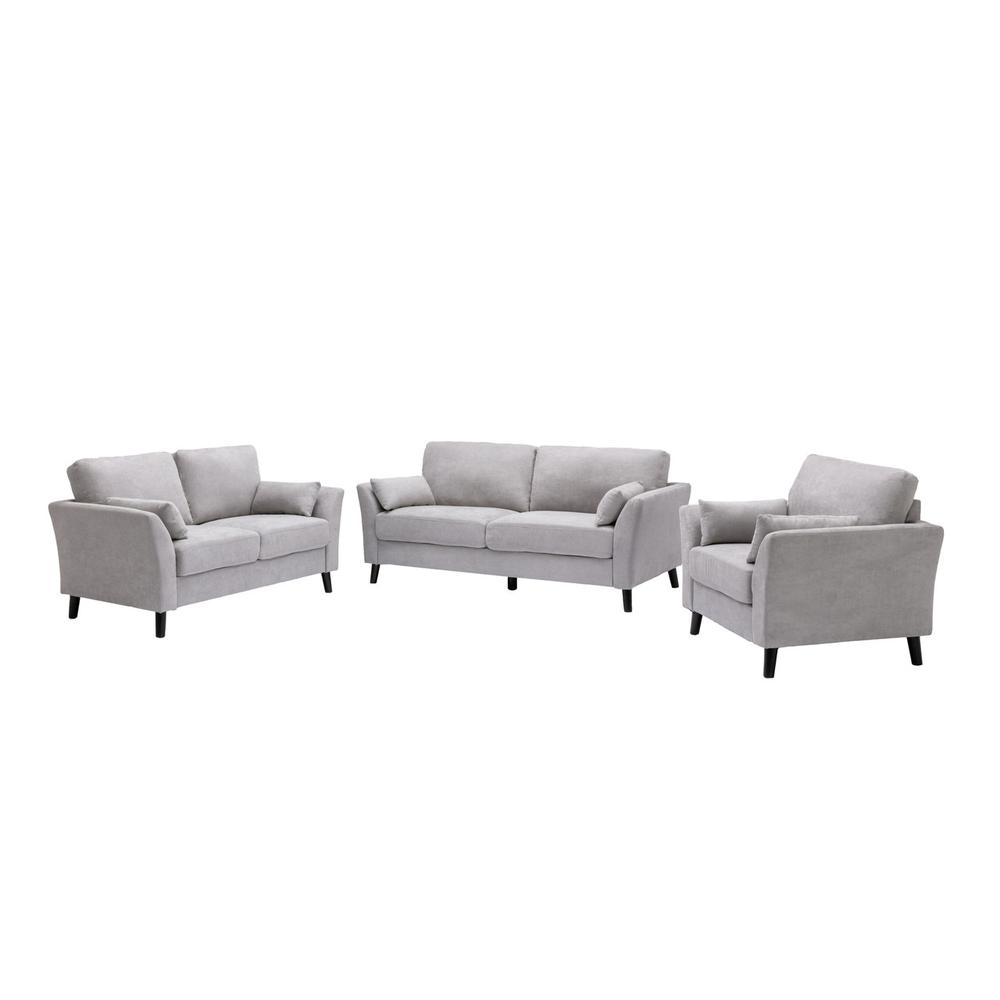 Damian Light Gray Velvet Fabric Sofa Loveseat Chair Living Room Set. Picture 1