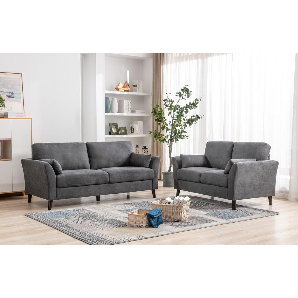 Damian Gray Velvet Fabric Sofa Loveseat Living Room Set. Picture 9