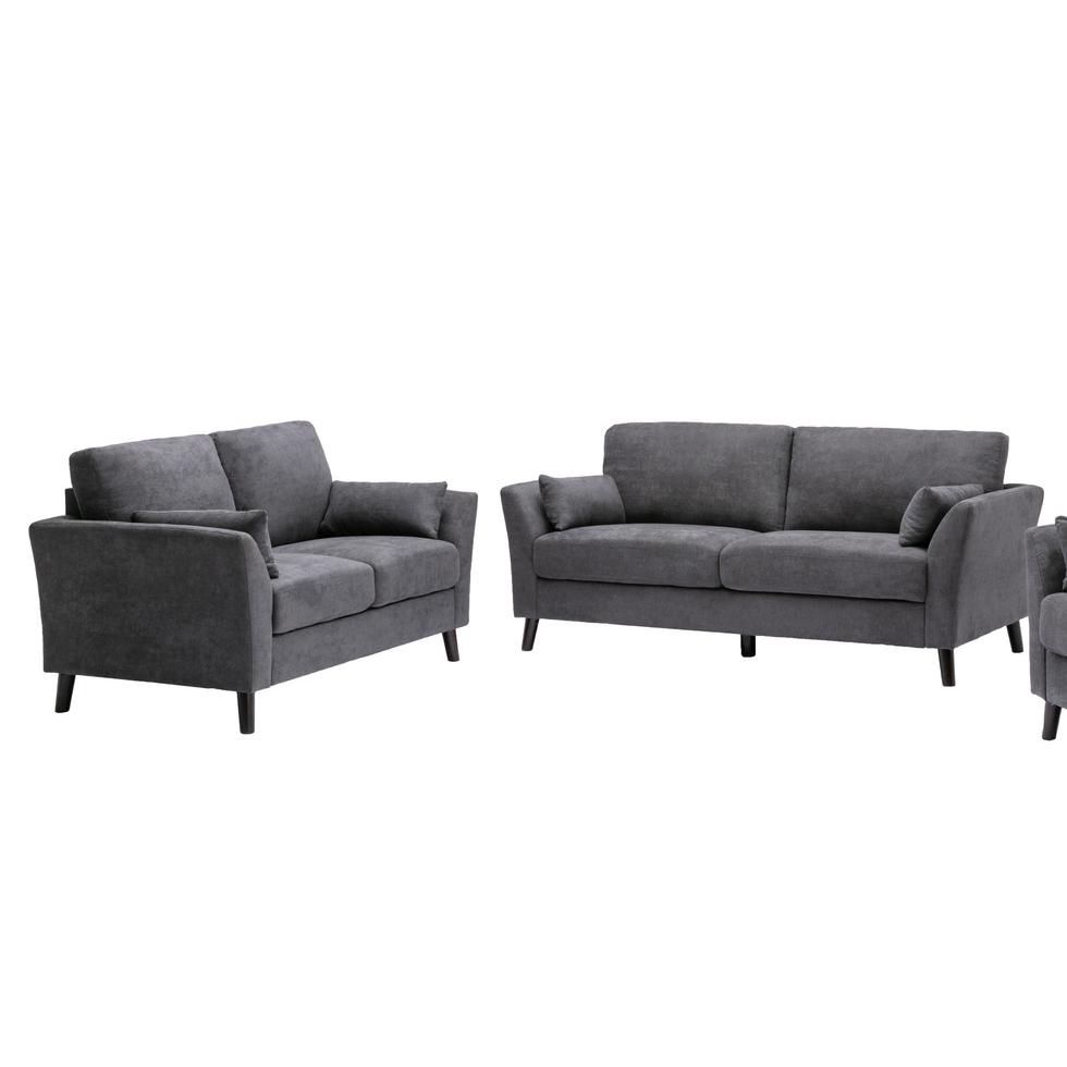 Damian Gray Velvet Fabric Sofa Loveseat Living Room Set. Picture 1