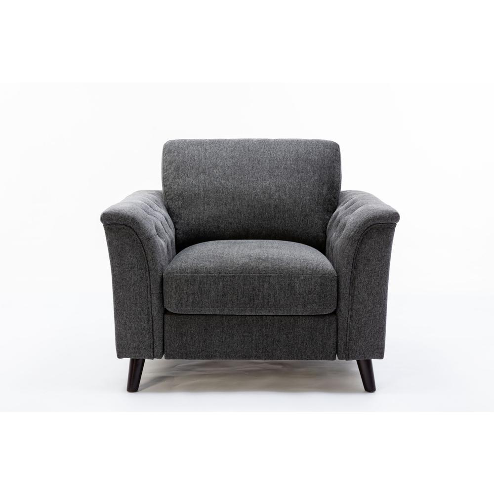 Stanton Dark Gray Linen Chair with Tufted Arms. Picture 2