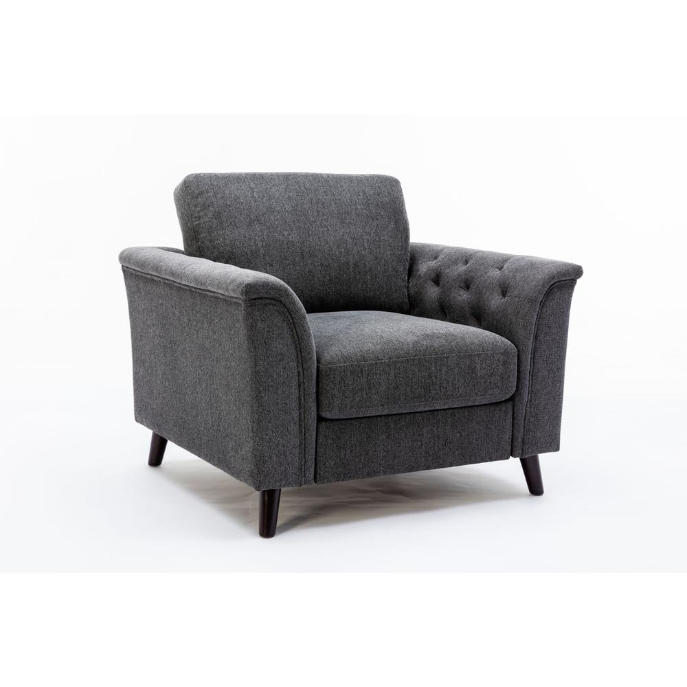 Stanton Dark Gray Linen Chair with Tufted Arms. Picture 1